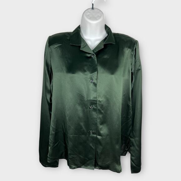 NWT Vintage Suzanne Somers Loungewear Collection Medium Green Silk Blouse Top - Picture 1 of 7